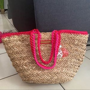 Juicy Couture Wicker Pink and Red Beach Bag